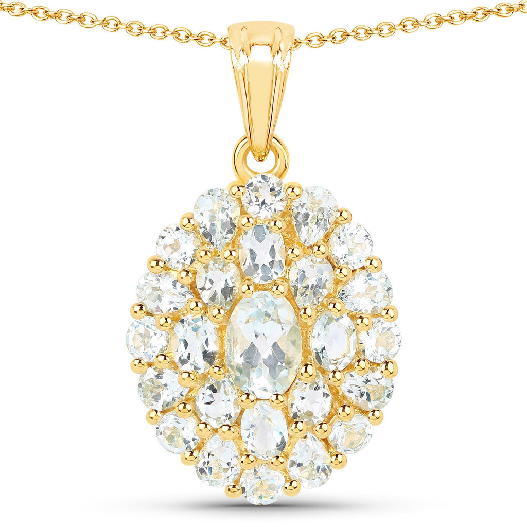 Real Blue Topaz Cluster Pendant Necklace