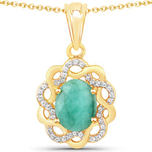 Load image into Gallery viewer, 14K Gold Plated Genuine Emerald Halo Pendant Necklace