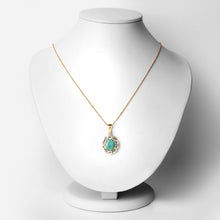 Load image into Gallery viewer, 14K Gold Plated Genuine Emerald Halo Pendant Necklace