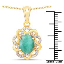Load image into Gallery viewer, 14K Gold Plated Genuine Emerald Halo Pendant Necklace