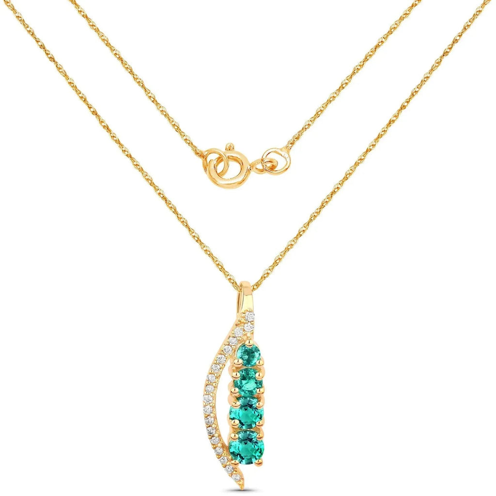 14K Yellow Gold Emerald Necklace With Diamond