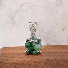 Load image into Gallery viewer, photo of Moss Green Agate Pendant Necklace with Cubic Zirconia Accents Gemini Zodiac Gift for Women Minimalist Green Moss Agate Jewelry Gift for Her
