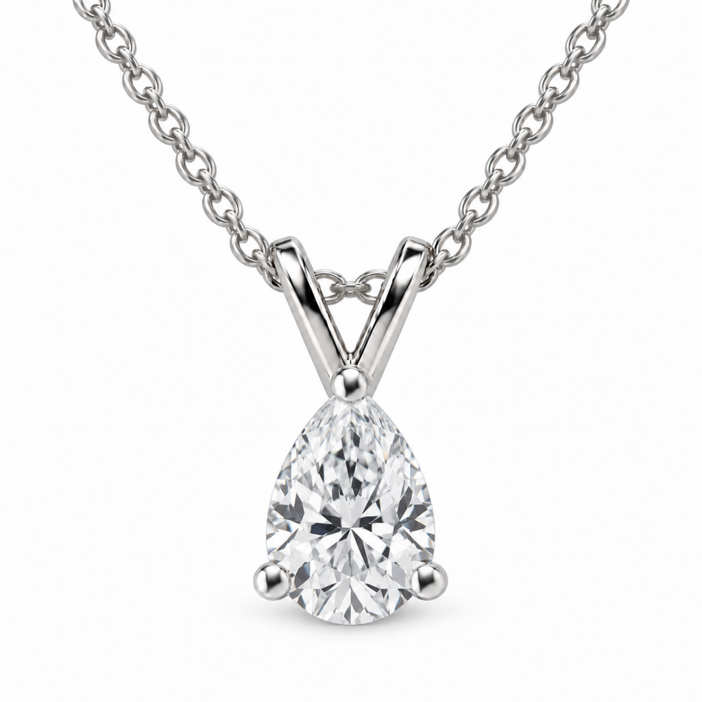 IGI Certified Pear Lab Grown Diamond Rhodium Over Silver Solitaire Necklace