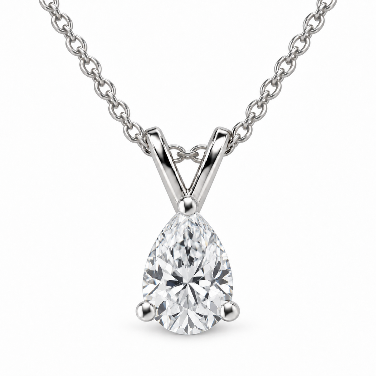 IGI Certified Pear Lab Grown Diamond Rhodium Over Silver Solitaire Necklace