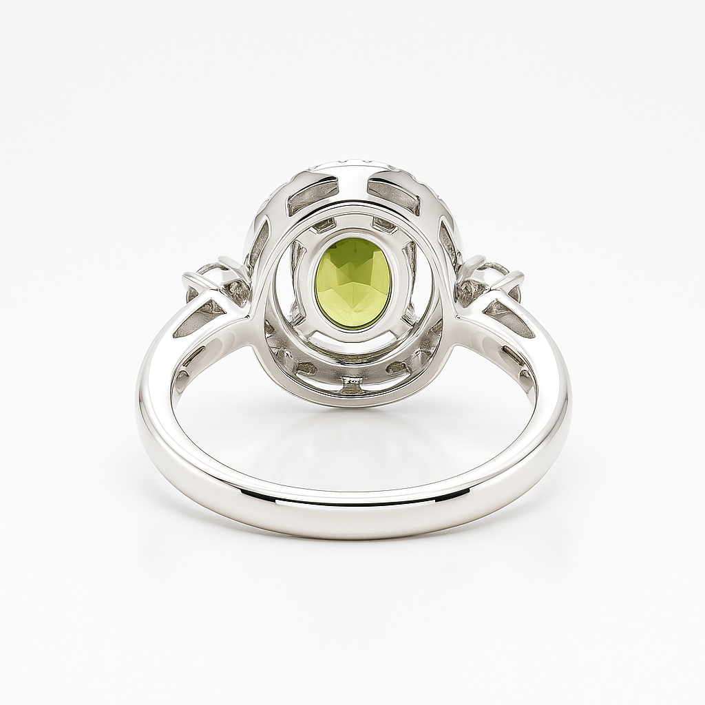 Natural Green Peridot Sterling Silver halo Engagement Ring Fine Color Jewels
