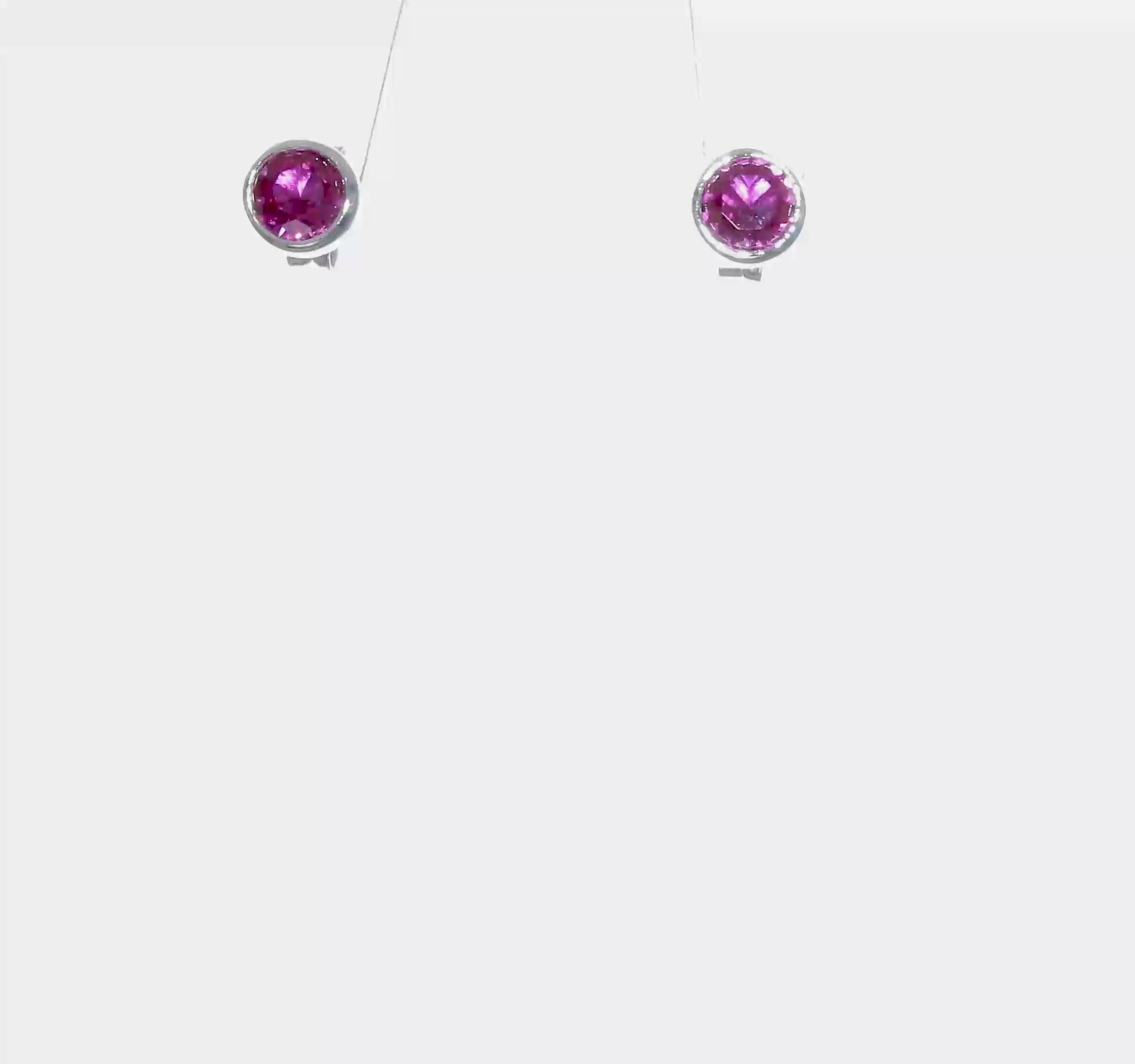 Pink CZ Round Bezel Stud Earrings