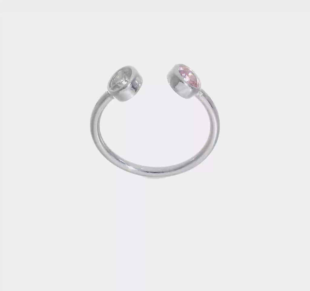 Pink and White CZ Silver Adjustable Ring