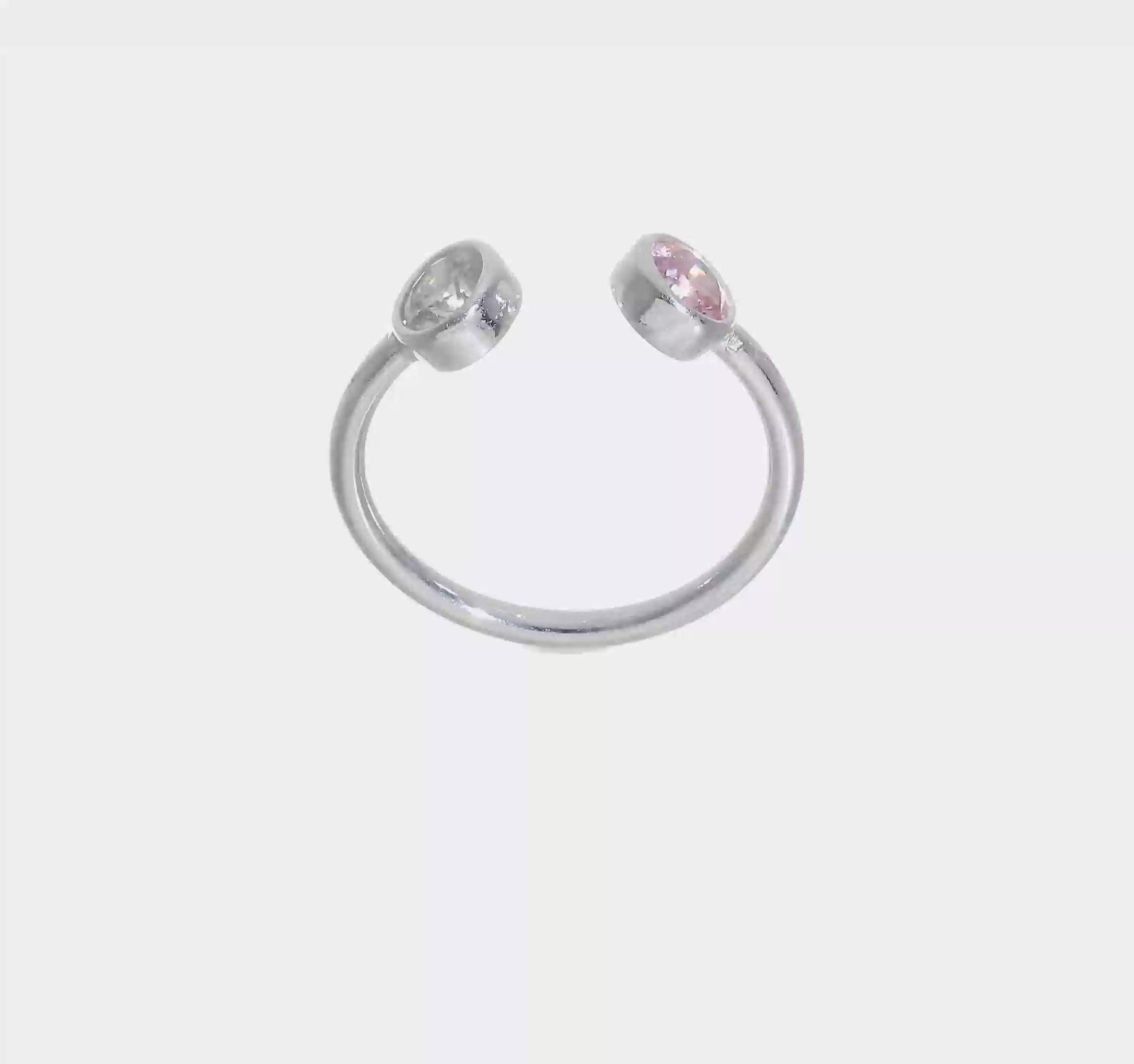 Pink and White CZ Silver Adjustable Ring