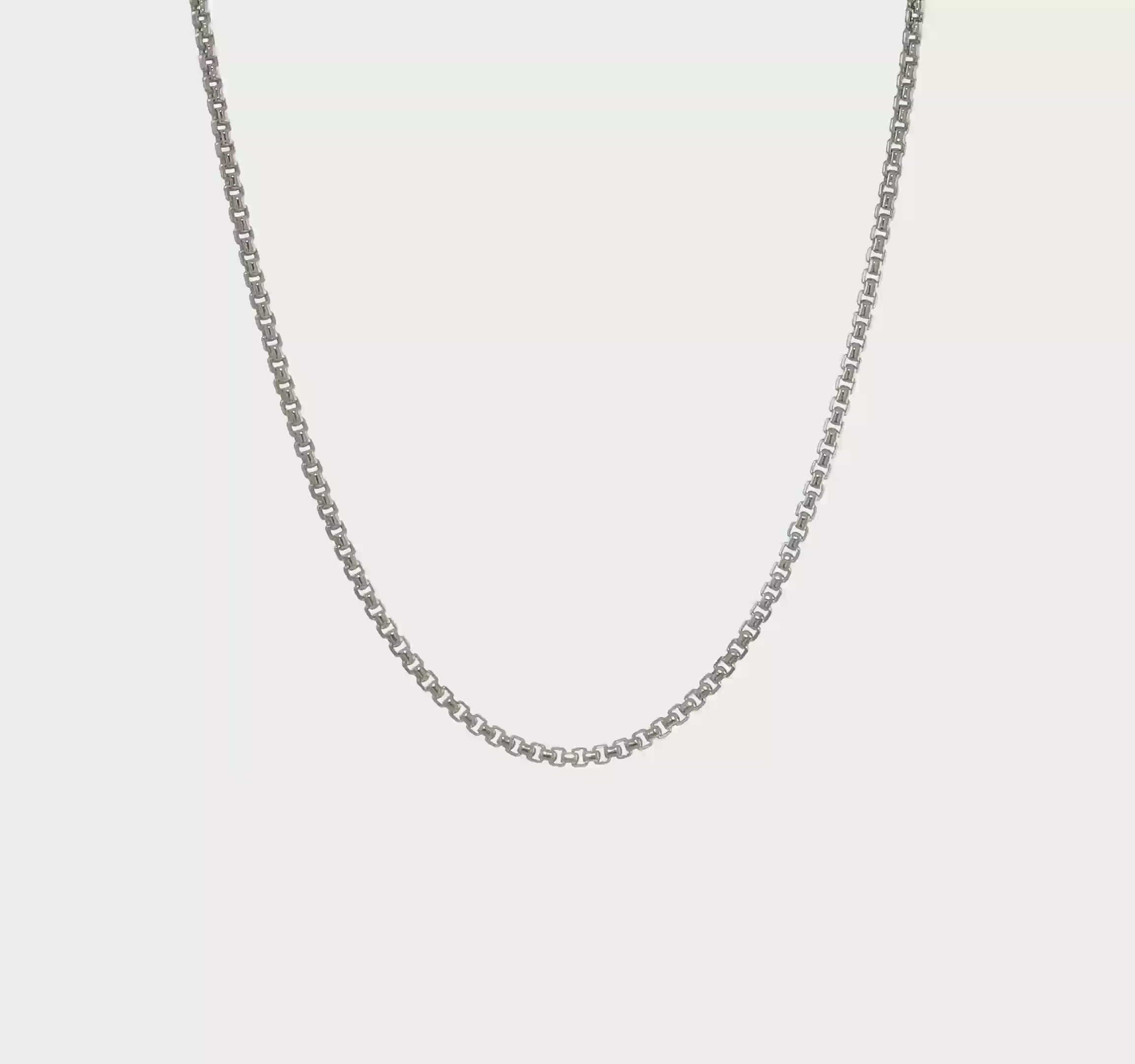 14K White Gold Diamond-Cut Round Box Chain Necklaces for Men and Women