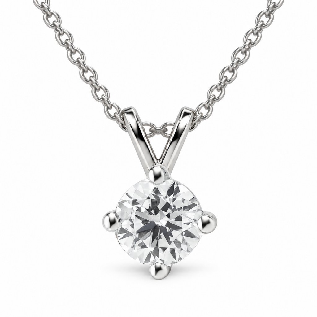 IGI Certified Round Lab Grown Diamond Rhodium Over Silver Solitaire Necklace