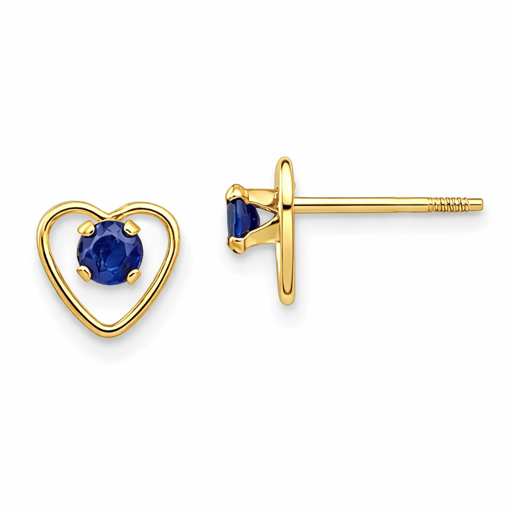 14k Yellow Gold Birthstone Heart Stud Earrings