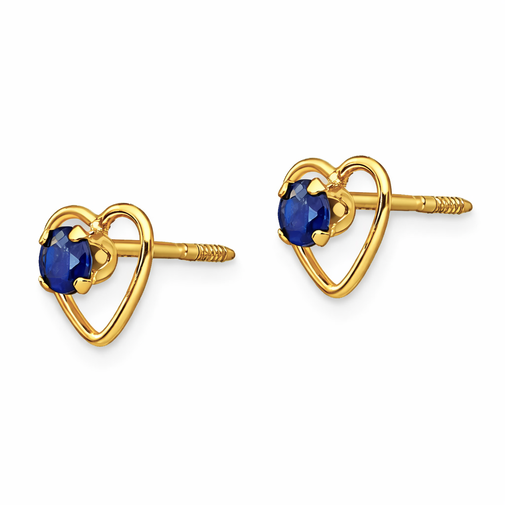 14k Yellow Gold Birthstone Heart Stud Earrings