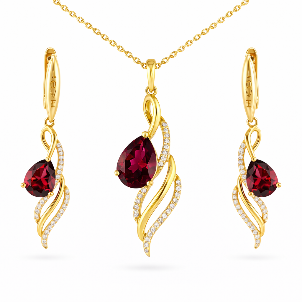 Natural Red Garnet twisted Sterling Silver Jewelry Set