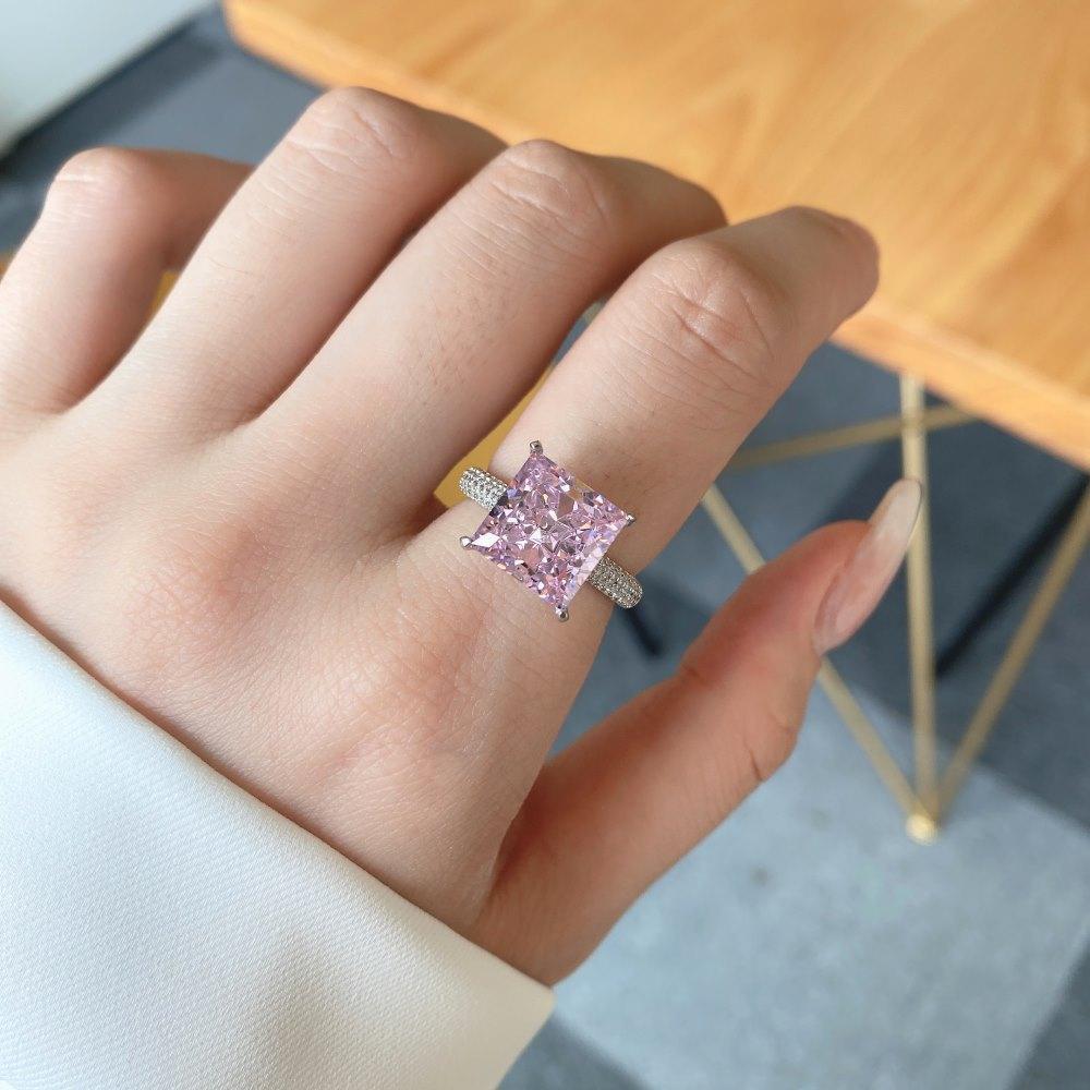 Pink Diamond Solitaire Ring Pink Cz Gemstone 4 ct Square Cut Ring 925 Sterling Silver Pink Ring - FineColorJewels