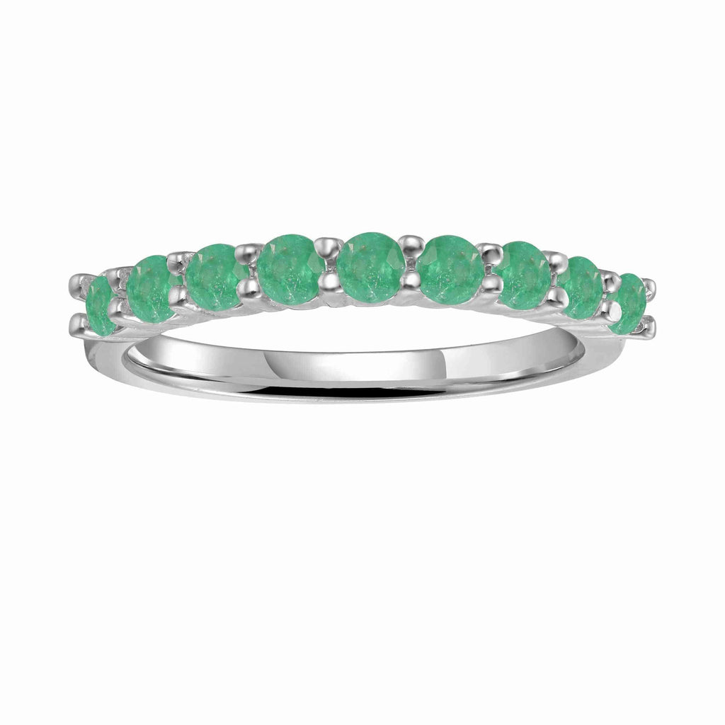 Half Eternity Ring for Women Emerald Stacking Ring- FineColorJewels