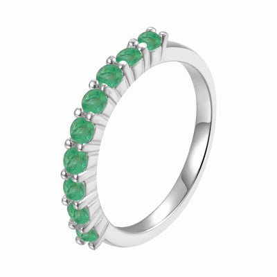 Stackable Sterling Silver Round Emerald Ring - FineColorJewels