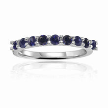 Load image into Gallery viewer, Blue Stacking Ring Minimalist Wedding Dainty Blue Sapphire Half Eternity Ring for Women  - FineColorJewels