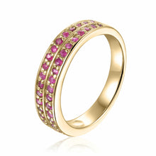 Load image into Gallery viewer, Ruby Dual Eternity Ring in Yellow Gold Plated Sterling Silver - FineColorJewels