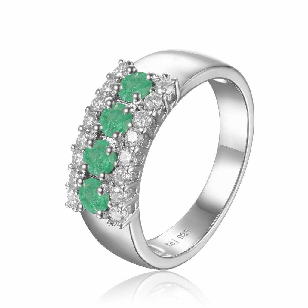 Emerald Statement Ring with Moissanite in 925 Sterling Silver - FineColorJewels