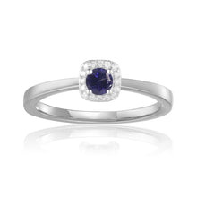 Load image into Gallery viewer, Natural Blue Sapphire Halo Solitaire Ring With Accents in 925 Sterling Silver - FineColorJewels