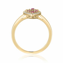 Load image into Gallery viewer, Ruby Heart Cocktail Engagement Ring in Yellow Gold Plated Sterling Silver - FineColorJewels