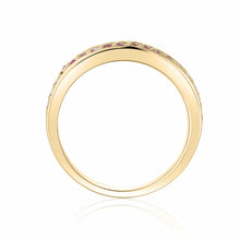 Load image into Gallery viewer, Ruby Dual Eternity Ring in Yellow Gold Plated Sterling Silver - FineColorJewels