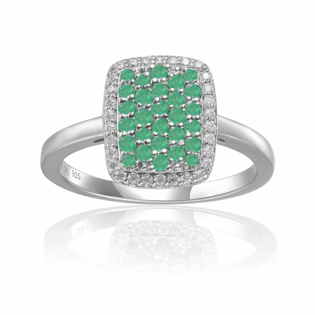 Emerald Cocktail Ring in 925 Sterling Silver - FineColorJewels