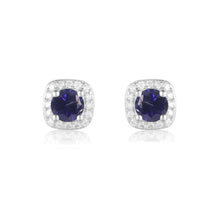 Load image into Gallery viewer, Sapphire Halo Earrings - FineColorJewels