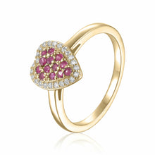 Load image into Gallery viewer, Ruby Heart Cocktail Engagement Ring in Yellow Gold Plated Sterling Silver - FineColorJewels