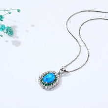 Load image into Gallery viewer, Blue Opal Oval Halo Necklace - FineColorJewels