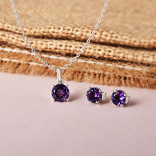 Load image into Gallery viewer, Purple Solitaire Amethyst Jewelry Set