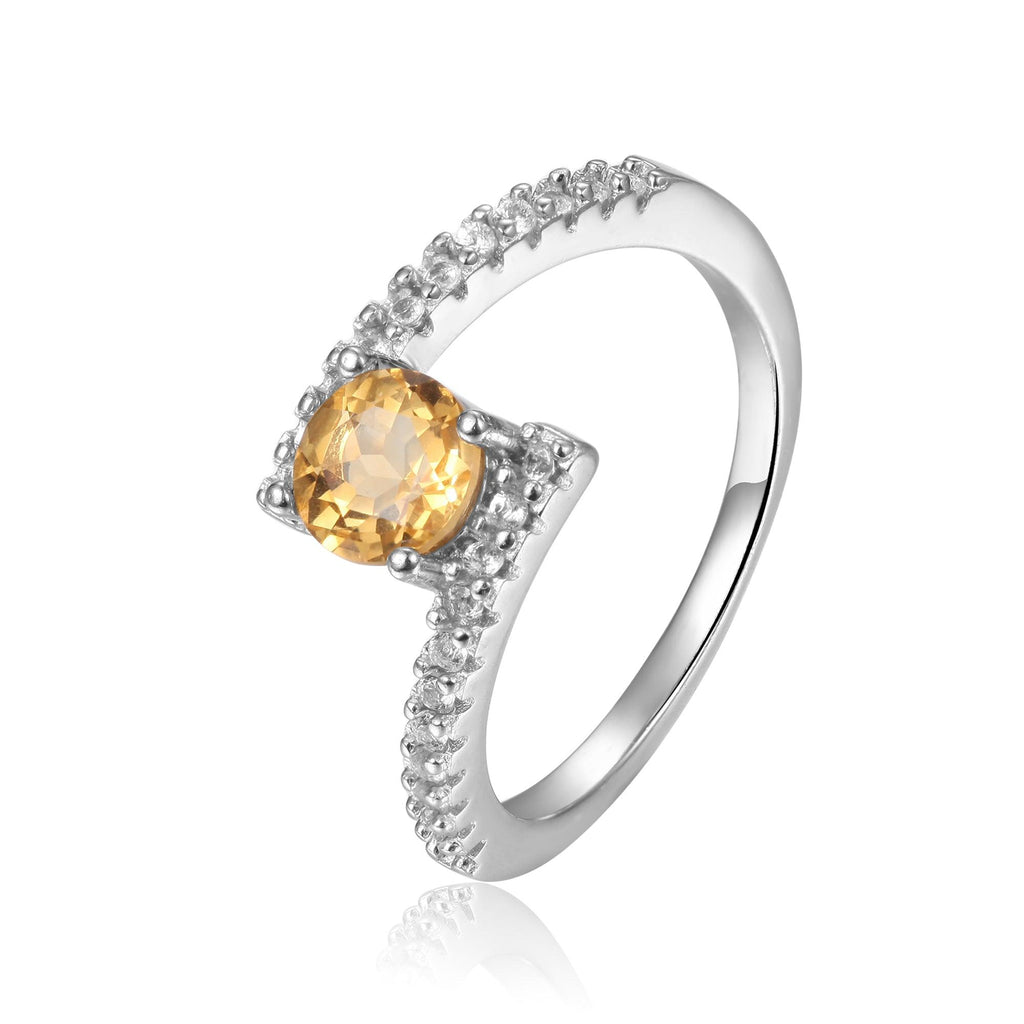 Elegant Natural Citrine Round Shaped Ring with White Sapphire - FineColorJewels