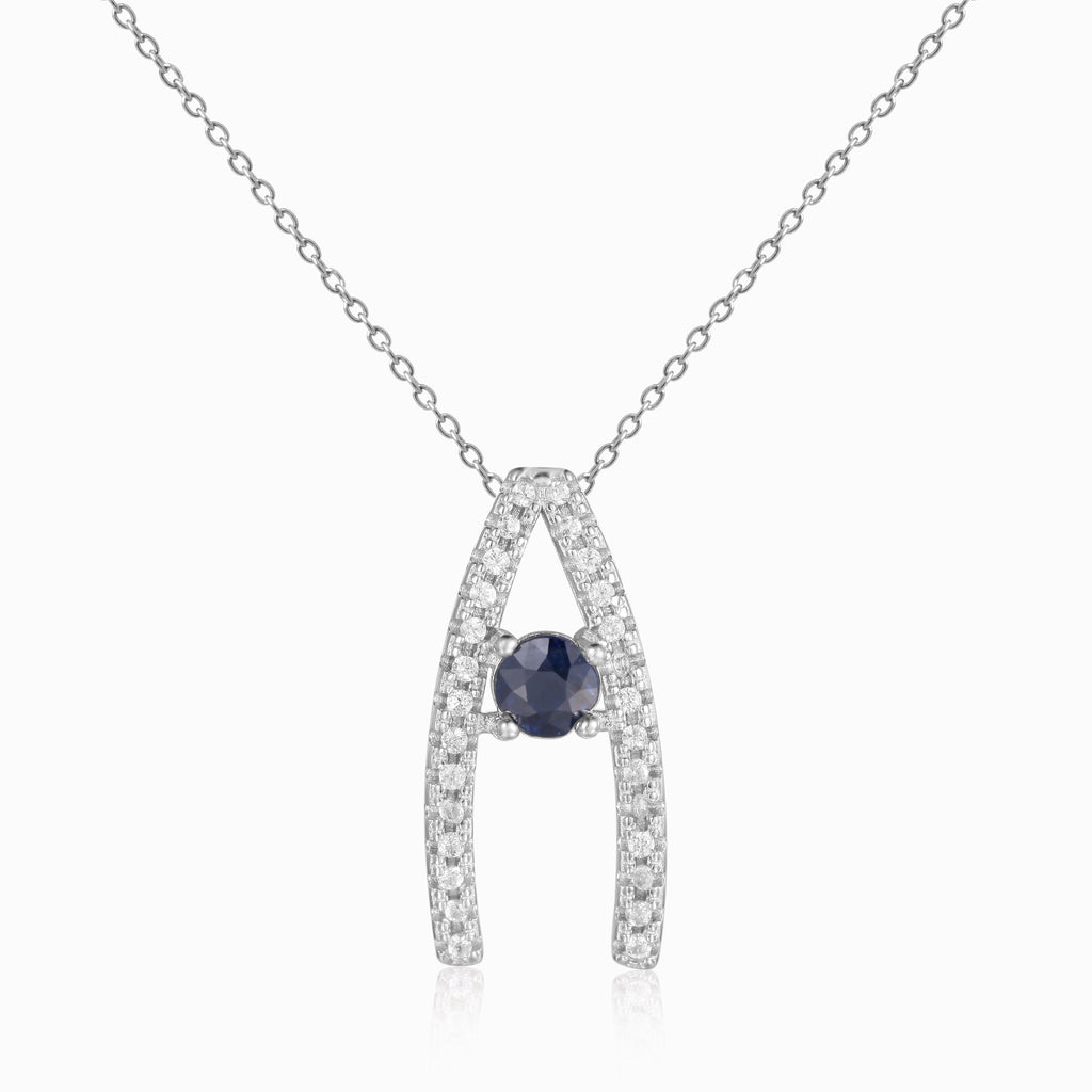 Blue Sapphire Letter "A" Round Shaped Necklace - FineColorJewels