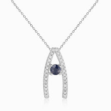 Load image into Gallery viewer, Blue Sapphire Letter &quot;A&quot; Round Shaped Necklace - FineColorJewels