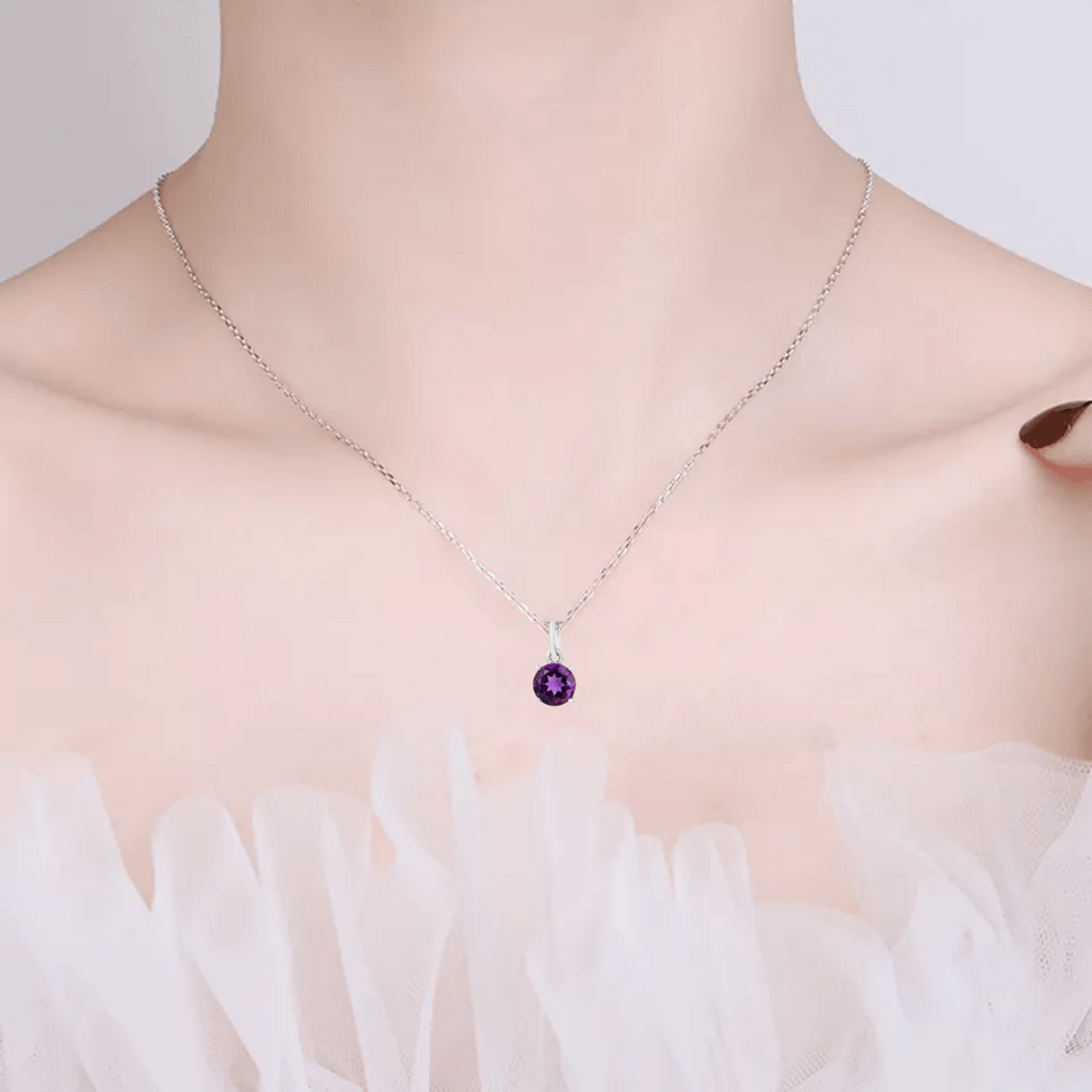 Purple Amethyst Solitaire Necklace