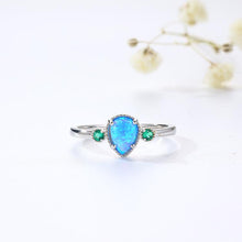 Load image into Gallery viewer, Blue Opal Three Stone Teardrop Ring - FineColorJewels