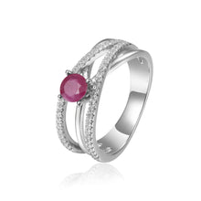 Load image into Gallery viewer, Round cut Genuine Ruby Engagement Ring with White Sapphire - FineColorJewels