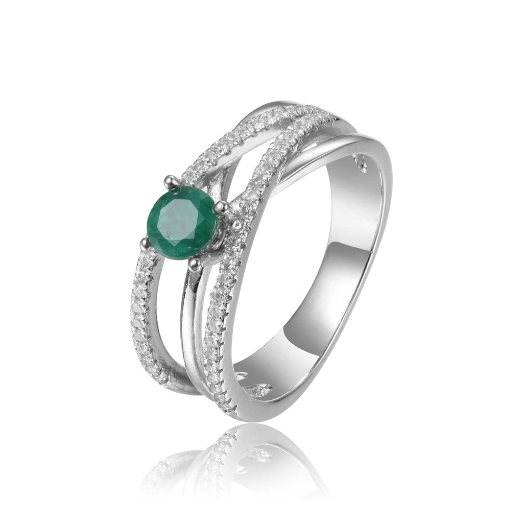 Ornate Round cut Genuine Emerald Ring