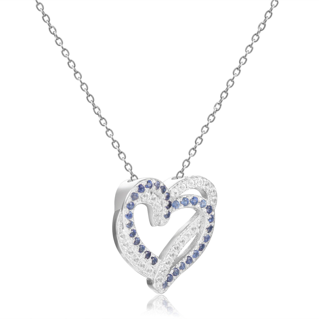 Blue Sapphire Open Heart Necklace - FineColorJewels