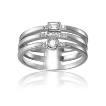 Load image into Gallery viewer, Solid Baguette and Round White Sapphire Sterling Silver Ring with All Natural White Sapphire and White Topaz - FineColorJewels