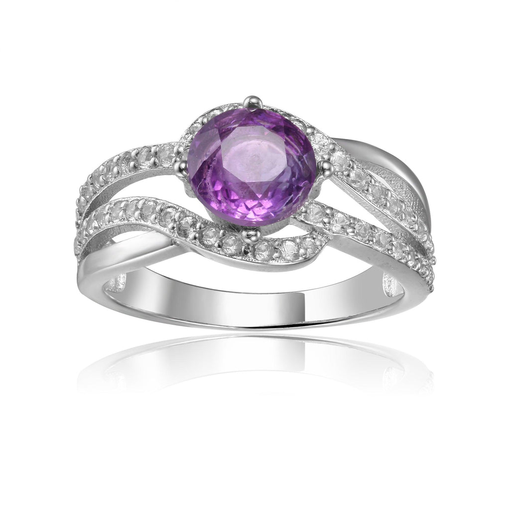 Luxurious Round cut Natural Amethyst Ring with White Sapphire - FineColorJewels