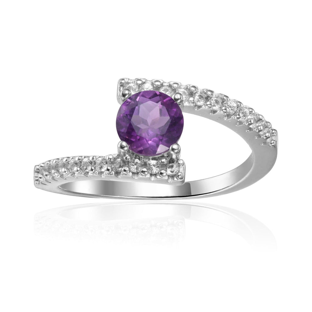 Elegant Natural Amethyst Round Shaped Ring with White Sapphire - FineColorJewels