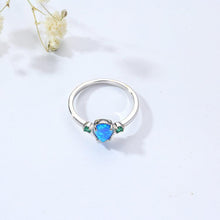 Load image into Gallery viewer, Blue Opal Three Stone Teardrop Ring - FineColorJewels