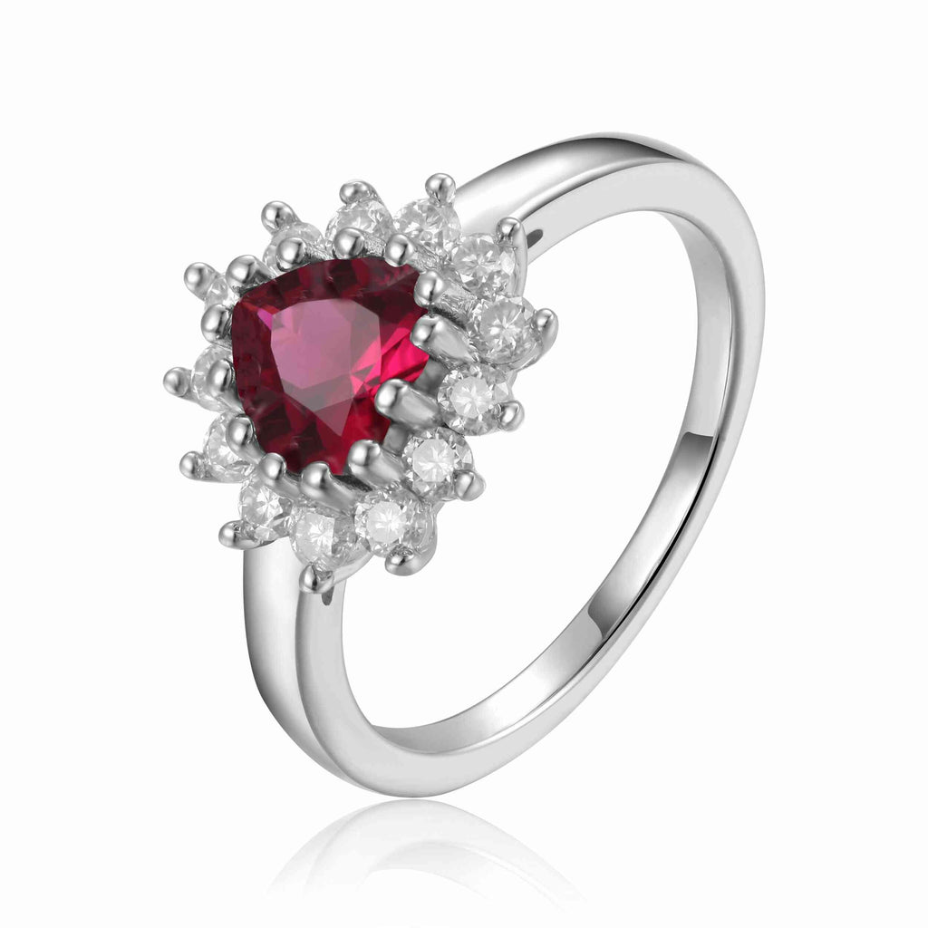 Ruby Halo Heart Ring - FineColorJewels
