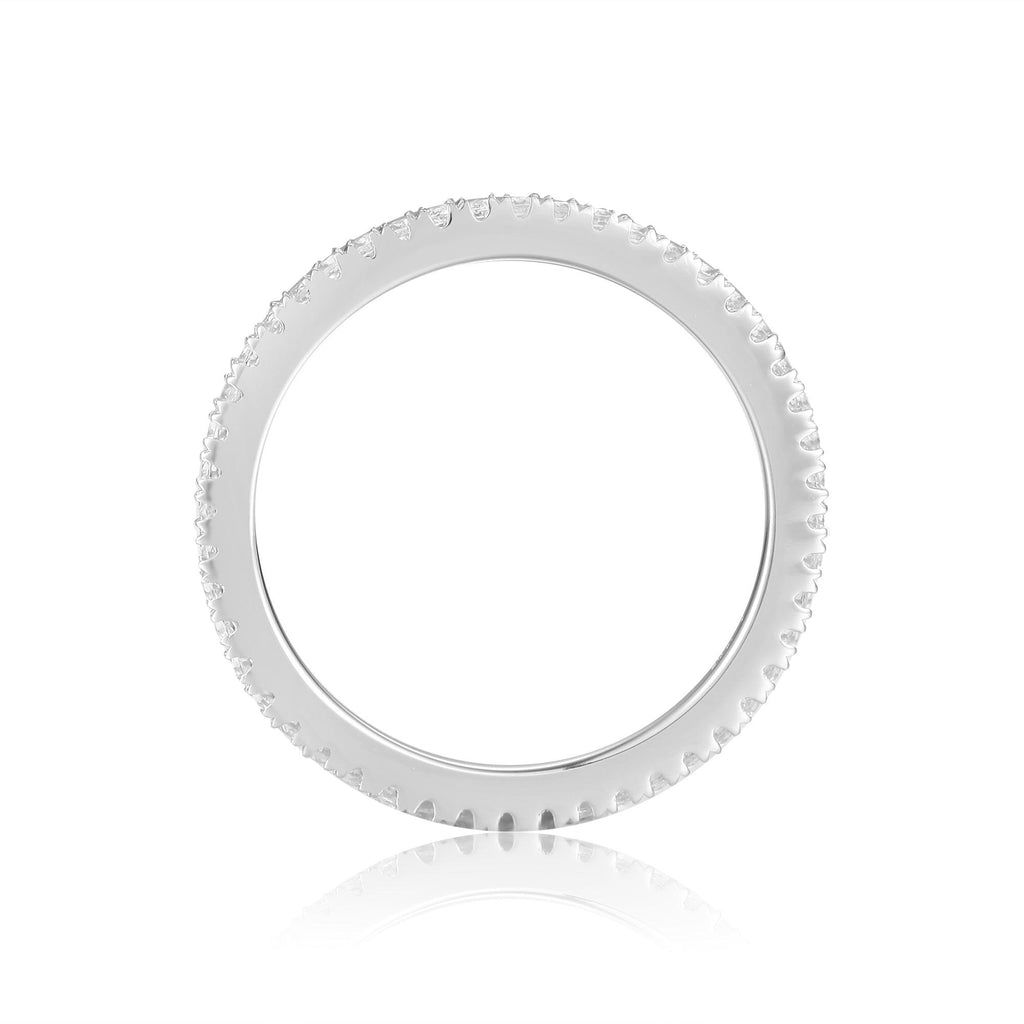 Dainty All Natural White Sapphire Round cut Sterling Silver Eternity Ring - FineColorJewels