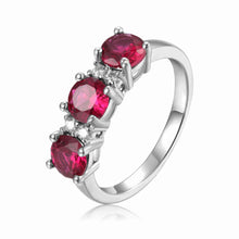 Load image into Gallery viewer, Ruby Three Stone Ring - FineColorJewels