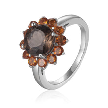 Load image into Gallery viewer, Sterling Silver Smoky Quartz with Citrine Ring - FineColorJewels
