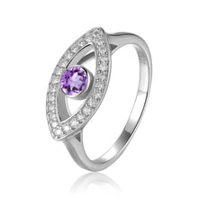 Load image into Gallery viewer, Natural Amethyst Evil Eye Ring with Moissanite Accents - FineColorJewels