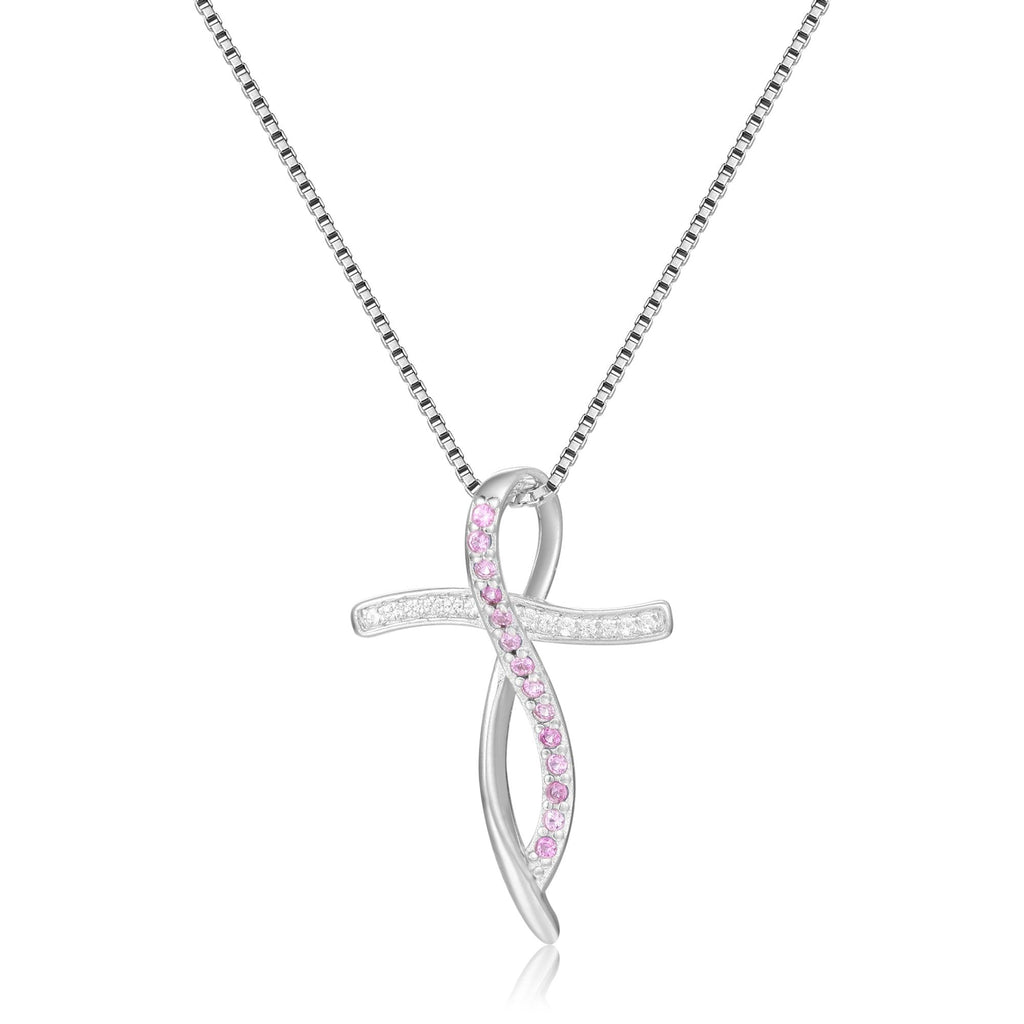 Pink Sapphire Cross Necklace - FineColorJewels