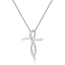 Load image into Gallery viewer, Pink Sapphire Cross Necklace - FineColorJewels